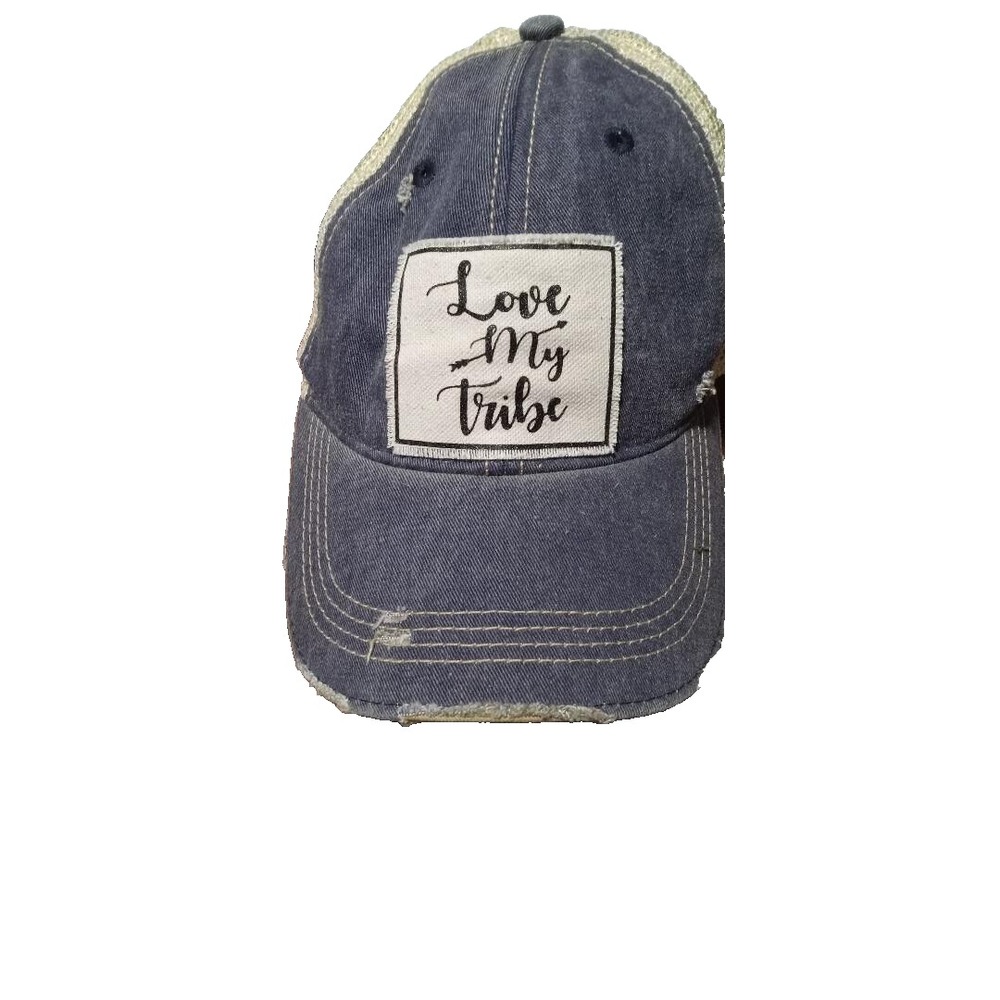 "Love‎ My Tribe" Distressed Baseball Cap Blue Unisex Snapback NWT "Retail $28